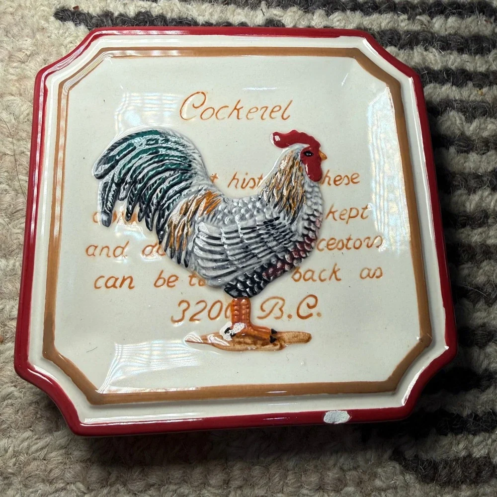 MWW Market Rooster Mini Plates Set 4 Leghorn‎ Cockerel Cuckoo Maran 3D Ceramic